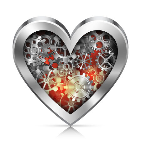 Metal mechanic heart made of gears on white backgroundのイラスト素材
