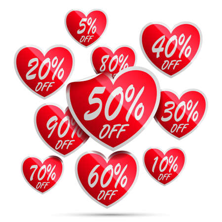 Heart shaped sale labels on white backgroundのイラスト素材