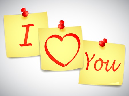 I love you notes pinned to white wallのイラスト素材
