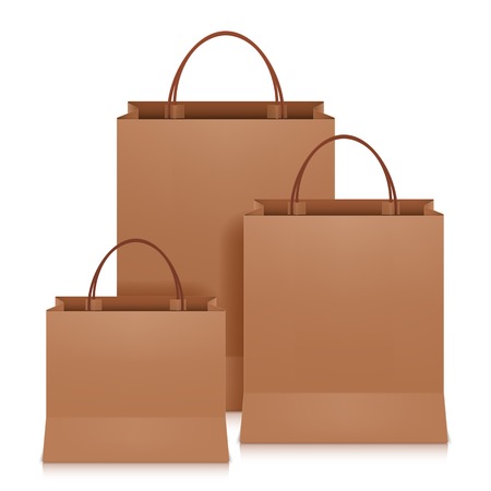 Three brown shopping bags on white backgroundのイラスト素材