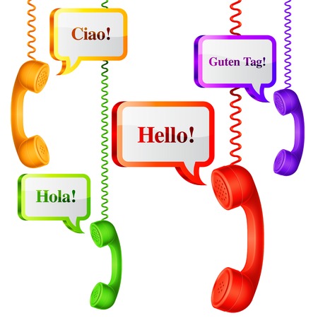 Phone handset with hello speech bubbles in different languagesのイラスト素材