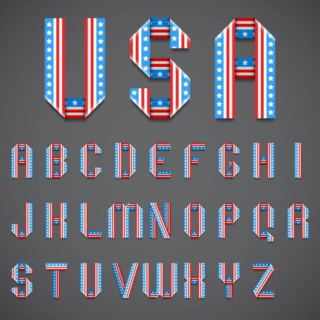 Full alphabet of stylized american flag folded fontのイラスト素材