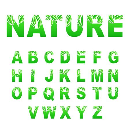 Full set of decorated with green leaves alphabetのイラスト素材