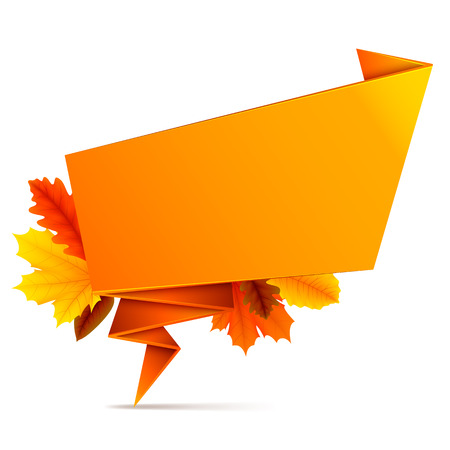 Orange folded speech bubble with autumn leavesのイラスト素材