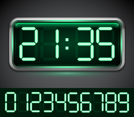 Modern digital clock with 10 green numbersのイラスト素材