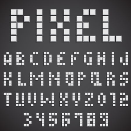 Full set of white 3d pixel alphabet and numbersのイラスト素材
