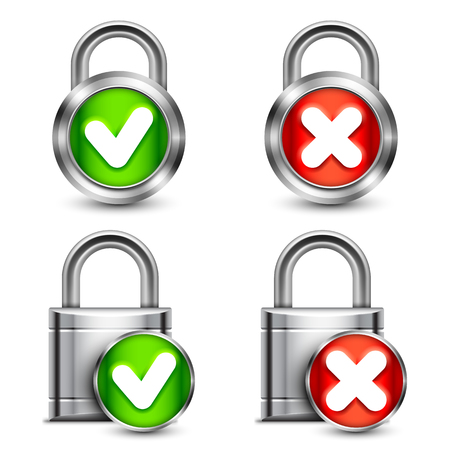 Collection of metal padlocks with check marksのイラスト素材