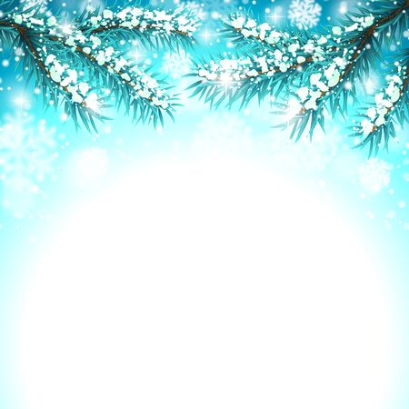 Winter background with Christmas tree branches and snowのイラスト素材