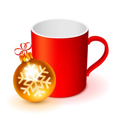 Red cup with golden Christmas ball on white backgroundのイラスト素材