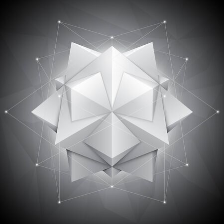 Three-dimensional polygonal shape on dark geometric backgroundのイラスト素材