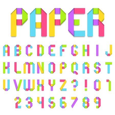 Folded color paper font. Full alphabet and numbers.のイラスト素材