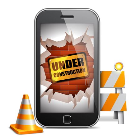 Broken mobile phone with under construction signのイラスト素材