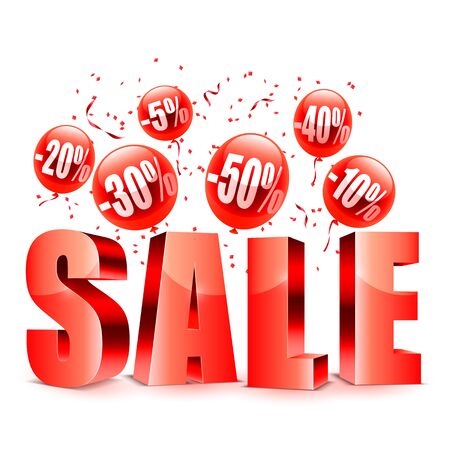 Sale advertisment and red balloons with different discount valuesのイラスト素材
