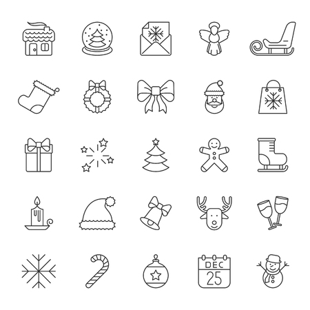 Collection of 25 Christmas and New Year thin line iconsのイラスト素材