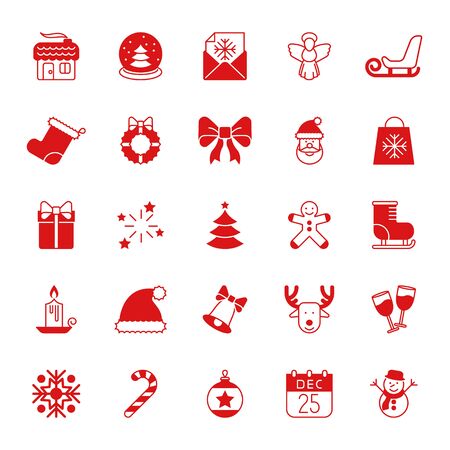Collection of 25 Christmas and New Year red iconsのイラスト素材