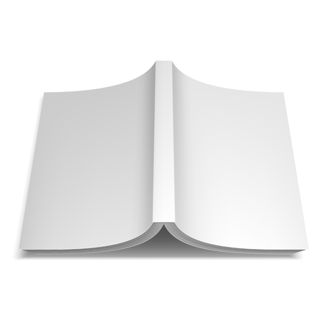 Opened book or magazine with empty blank cover. White object mock-up or templateのイラスト素材