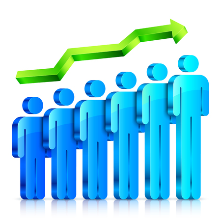 Blue 3d people figures with arrow. Human resource infographicのイラスト素材