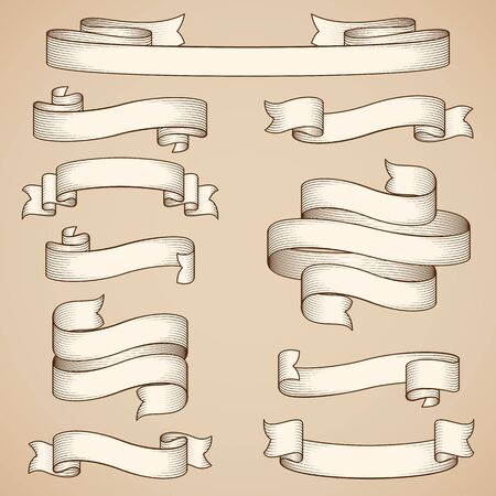 Collection of vintage ribbon banners and paper scrollsのイラスト素材
