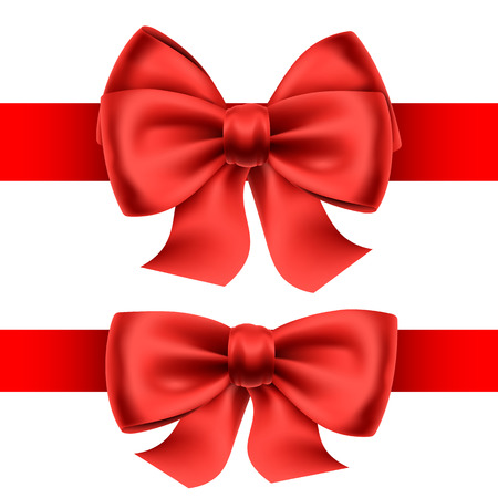 Decorative red bows with horizontal red ribbons isolated on white backgroundのイラスト素材