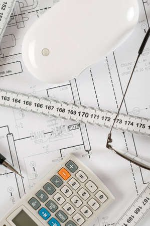 draft, ruler and calculator