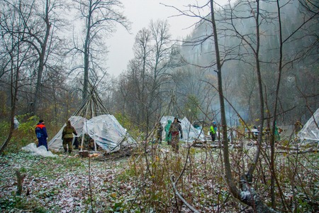 Near of Kinderlinskaya cave and village Tash-Asty on Zilim river.の写真素材