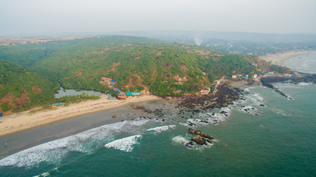 Kalacha beach, India in Goa. Aerial. Near of Sweet lake and Babaの写真素材