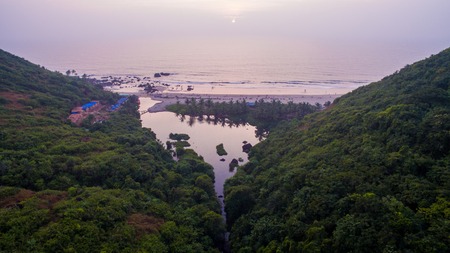 Kalacha beach, India in Goa. Aerial. Near of Sweet lake and Babaの写真素材