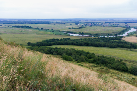 Yuraktau view from the mountain to the fields, the river, Sheehan, forestの写真素材