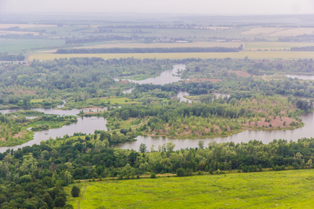 Yuraktau view from the mountain to the fields, the river, Sheehan, forestの写真素材