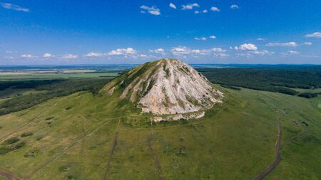 Flying over Shikhan mountain, Tra-Tau, Russia, Bashkortostan South Uralの写真素材