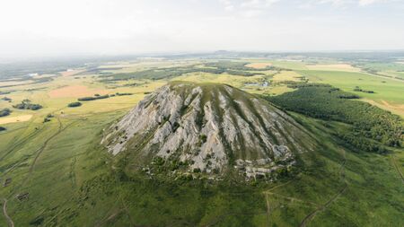 Flying over Shikhan mountain, Tra-Tau, Russia, Bashkortostan South Uralの写真素材