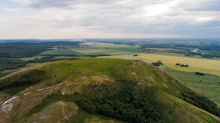 Flying over Shikhan mountain, Tra-Tau, Russia, Bashkortostan South Uralの写真素材