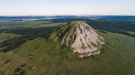 Flying over Shikhan mountain, Tra-Tau, Russia, Bashkortostan South Uralの写真素材