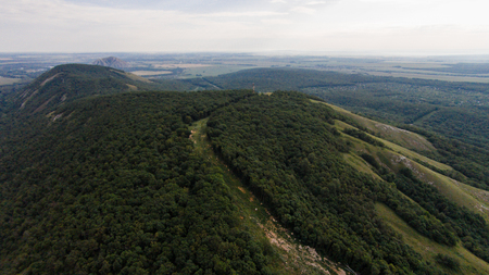 Flying over Shikhan mountain Kushtau Russia, Bashkortostan, South Ural. Kushtauの写真素材