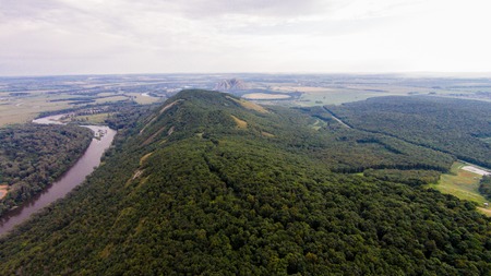 Flying over Shikhan mountain Kushtau Russia, Bashkortostan, South Ural. Kushtauの写真素材