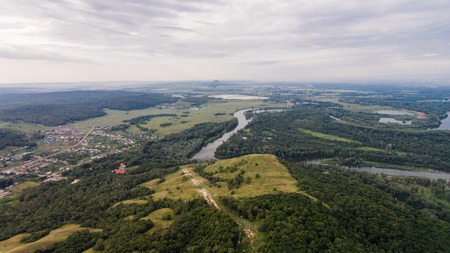 Flying over Shikhan mountain Kushtau Russia, Bashkortostan, South Ural. Kushtauの写真素材