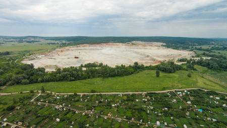 Flying over careers thete mining soda. The view for shikhan Kushtau. Russia, Bashkortostan, South Ural.の写真素材