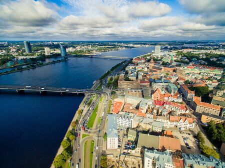 Riga, Latvia - September 2016: Aerial panoramic view over oldtownのeditorial素材