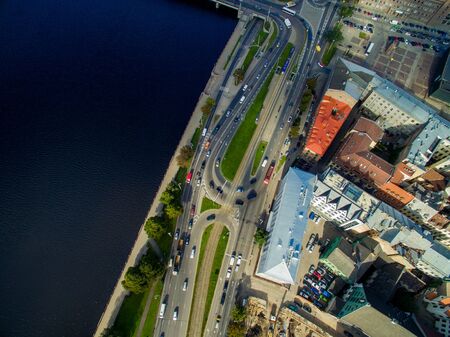 Riga, Latvia - September 2016: Aerial view over oldtownのeditorial素材