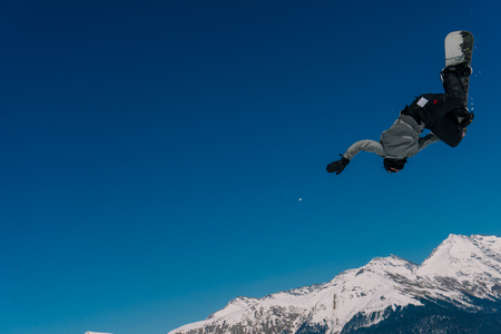 2017 04 Festival NewStarCamp: snowboarder jumps from a high springboardのeditorial素材