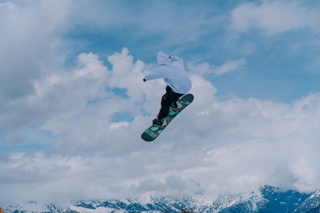 2017 04 Festival NewStarCamp: snowboarder jumps from a high springboardのeditorial素材