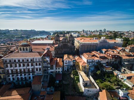Aerial panoramic view of Ribeira - the old town of Porto, Portugal. 2016 09の写真素材
