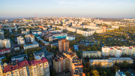 Ufa city at sunset in center. Aerial viewの写真素材