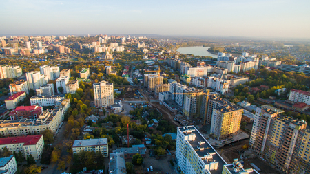 Ufa city at sunset in center. Aerial viewの写真素材