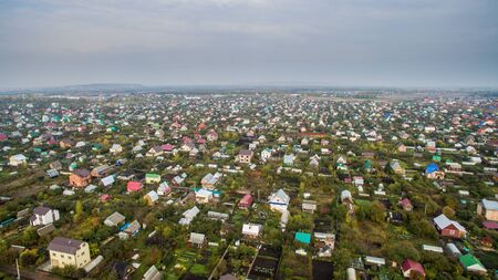 Aerial view of the Russian countryside in autumnの写真素材