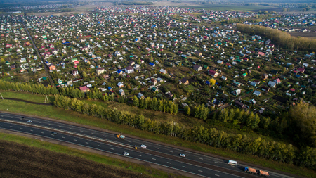 Aerial view of the Russian countryside in autumnの写真素材