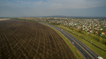 Aerial view of the Russian countryside in autumnの写真素材