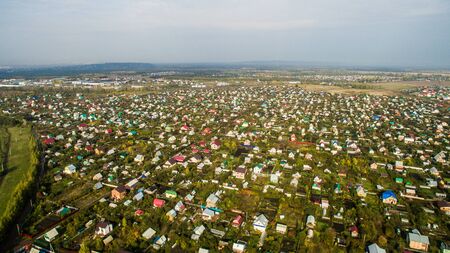 Aerial view of the Russian countryside in autumnの写真素材