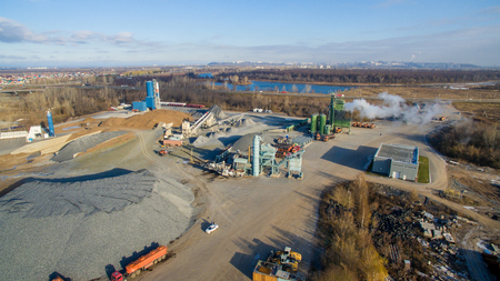 Concrete plant near a big road. Aerial.の写真素材