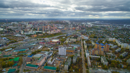 Typical city of Russia at sunset in center. Aerial viewの写真素材